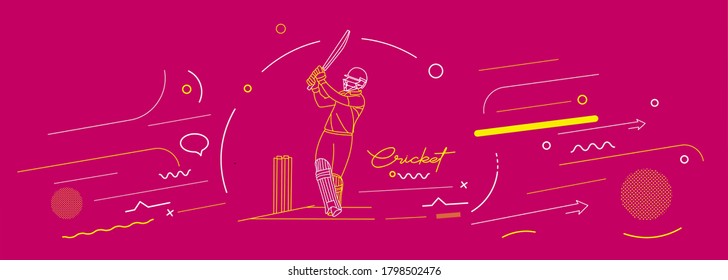 Cricket horizontal banner batsman championship background. Use for cover, poster, template, brochure, decorated, flyer, banner.