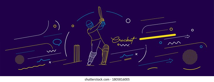 Cricket horizontal banner batsman championship background. Use for cover, poster, template, brochure, decorated, flyer, banner.