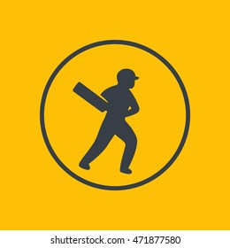 Cricket icon, batsman, player with bat, vector illustration