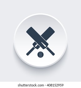 Cricket icon, crossed cricket bats and ball round icon, cricket pictogram with cricket bats, vector illustration