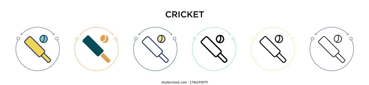 Cricket icon in filled, thin line, outline and stroke style. Vector illustration of two colored and black cricket vector icons designs can be used for mobile, ui, web