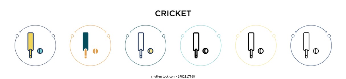 Cricket icon in filled, thin line, outline and stroke style. Vector illustration of two colored and black cricket vector icons designs can be used for mobile, ui, web