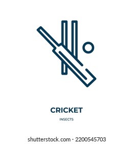 Icono de críquet. Ilustración vectorial lineal de la colección de insectos. Esquema del vector de icono de cricket. Símbolo de línea delgada para uso en aplicaciones web y móviles, logotipo, medios impresos.