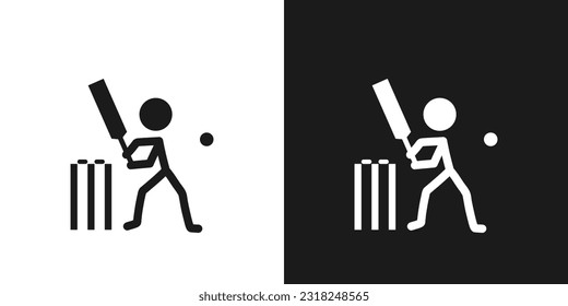 Diseño vectorial del pictograma de icono de cricket. Símbolo pictograma del símbolo del icono del vector del jugador de cricket de la figura del jugador del jugador de críquet. Barras, pelotas, trozos