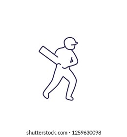 Cricket icon, player with bat, line vector