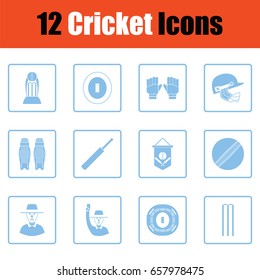 Cricket icon set. Blue frame design. Vector illustration.