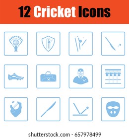Cricket icon set. Blue frame design. Vector illustration.