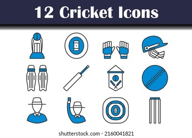 Cricket Icon Set. Bearbeitbare, fette Rahmenlinie mit Farbfülldesign. Vektorgrafik.