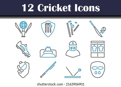 Cricket Icon Set. Editable Bold Outline With Color Fill Design. Vector Illustration.