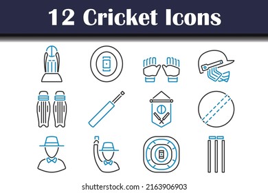 Cricket Icon Set. Editable Bold Outline With Color Fill Design. Vector Illustration.