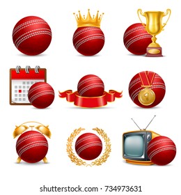 Cricket icon set. Isolated on White Background. Vector Illustration