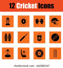 Cricket icon set. Orange design. Vector illustration.