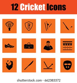 Cricket icon set. Orange design. Vector illustration.