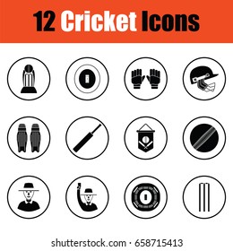 Cricket icon set. Thin circle design. Vector illustration.