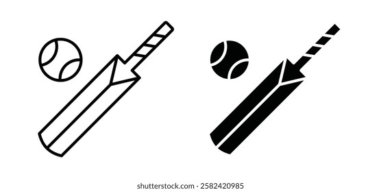 Cricket icons pack vectors in black flat and strokes