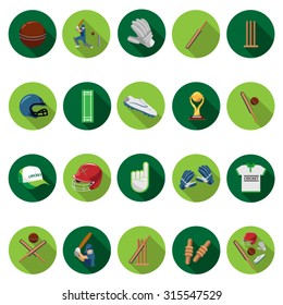 Cricket icons set in flat design with long shadow. Illustration EPS10