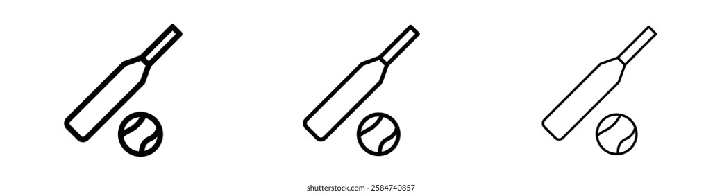 Cricket icons in three different stroke lines