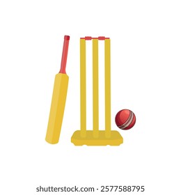 Cricket Illustration Vector Set, Cricket Bat And Ball Icons Isolated Clip Art, Cricket Bat Ball Professional Tournament Vector Design.