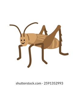 Cricket insect cartoon clipart. Cute true cricket (Gryllidae) vector illustration. Animal in flat style. Insects and anthropods concept isolated on white background