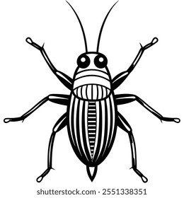 Ilustración vectorial plana del insecto del grillo en un fondo blanco