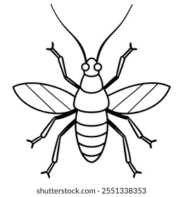 Ilustración vectorial plana del insecto del grillo en un fondo blanco