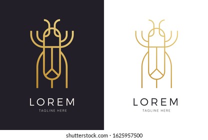 Cricket insect logo design with gold colour and linear style for bug farm