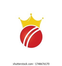 Diseño del logo del vector del vector del cricket. Plantilla de diseño de iconos de bola de cricket y corona.