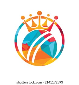 Diseño del logo del vector del vector del cricket. Plantilla de diseño de iconos de bola de cricket y corona.