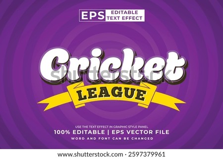 Cricket League editable text effect, comic 3d cartoon template style premium vector, comic text style on colorful background