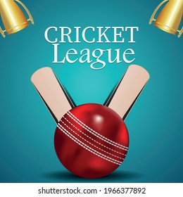 Cricket league on creative equipment on background
