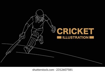 cricket line drawing illustration for poster and banner