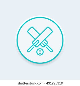 Cricket line icon, cricket bats and ball linear pictogram, vector illustration