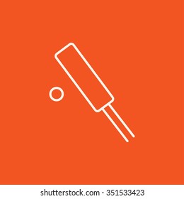 Cricket line icon for web, mobile and infographics. Vector white icon isolated on red background.