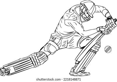 Cricket logo, cricket batsman playing perfect forward defence shot vector illustration, Indian cricket batsman sketch drawing in t20 match