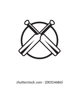 Diseño de logotipo de cricket con plantilla vectorial de diseño de murciélago cruzado