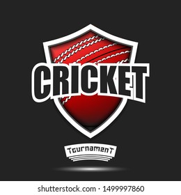 Cricket logo design template. Cricket emblem pattern. Cricket ball and shield with vintage lettering on an isolated background. Print on t-shirt graphics. Vector illustration