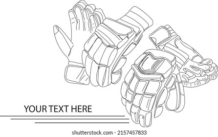 Cricket Logo, Cricket Equipment Vector Silhouette, Outline Sketch Drawing Of Cricket Batting Gloves, Line Art Illustration Of Cricket Batting Gloves