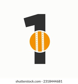 Cricket Logo On Letter 1 Concept. Cricket Club Symbol
