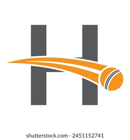 Cricket Logo On Letter H Concept With Moving Cricket Ball Symbol. Cricket Sign