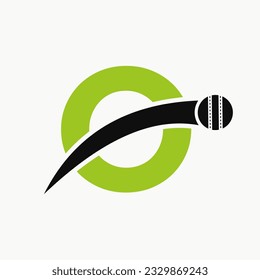 Cricket Logo On Letter O With Moving Cricket Ball Icon. Cricket Ball Logo Template