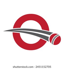 Cricket Logo On Letter O Concept With Moving Cricket Ball Symbol. Cricket Sign