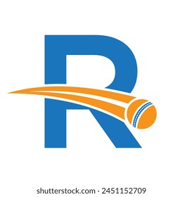 Cricket Logo On Letter R Concept With Moving Cricket Ball Symbol. Cricket Sign