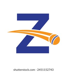 Cricket Logo On Letter Z Concept With Moving Cricket Ball Symbol. Cricket Sign