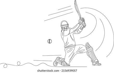 Cricket Logo, Cricket silhouette, Cricket Vector Illustration, Outline sketch drawing of Batsman playing cover drive shot, line art illustration of batsman playing stylish cricket shot