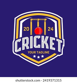Cricket logo vector isolated. Cricket logo with shield background vector design