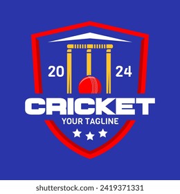 Cricket logo vector isolated. Cricket logo with shield background vector design