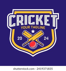 Cricket logo vector isolated. Cricket logo with shield background vector design