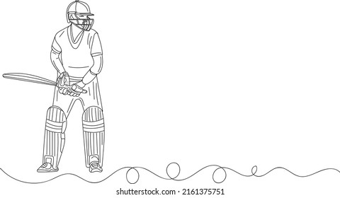 Cricket Logo Vector, Sketch Drawing of perfect cricket batting stance, Batsman line art illustration silhouette