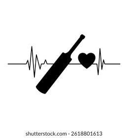 Cricket lovers Heartbeat silhouette icon vector flat design on white background.