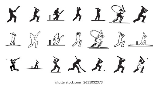 Cricket Male, Female player Silhouette vector illustration. Woman cricketer logo, Indian female batsman playing style shot, cricket sketch drawing.